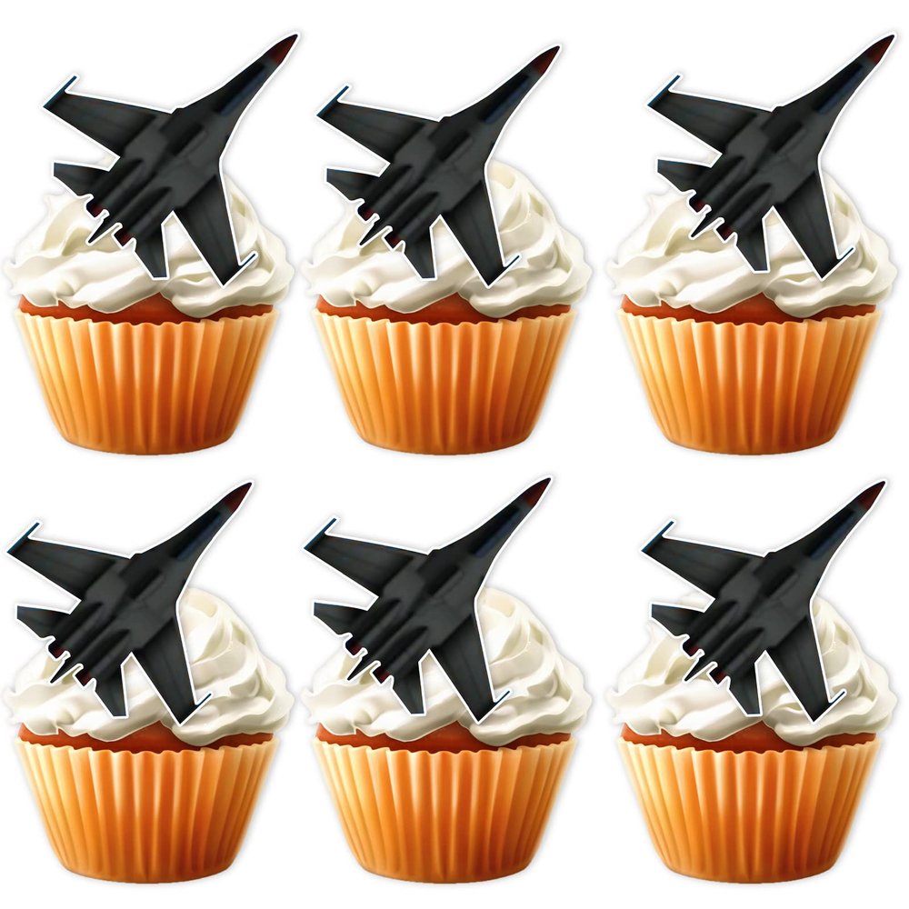 18pcs Black Glitter Military Airplane Dessert Cupcake Topper Aviation Flying Theme Decor Supplies Baby Shower Children Boy Girl Happy Birthday Party Decorations