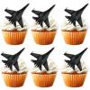 18pcs Black Glitter Military Airplane Dessert Cupcake Topper Aviation Flying Theme Decor Supplies Baby Shower Children Boy Girl Happy Birthday Party Decorations view 1