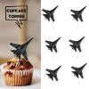 18pcs Black Glitter Military Airplane Dessert Cupcake Topper Aviation Flying Theme Decor Supplies Baby Shower Children Boy Girl Happy Birthday Party Decorations view 2