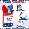 16 Pcs Patriotic Thank You Gift Bags with 18 Red White Blue Tissue Paper American Flag Party Favor USA Paper Treat Goodie Bags with Handle for 4th of July Veterans Memorial Independence Day Party view 3