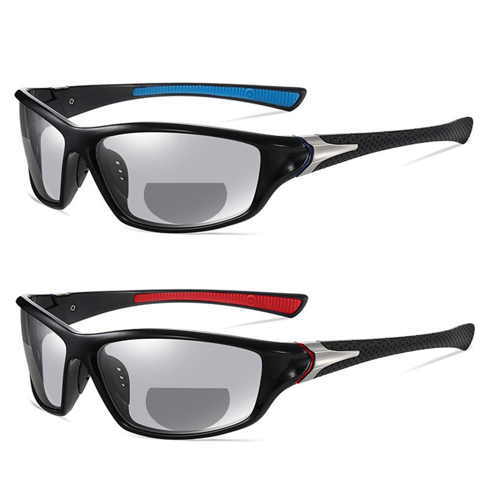 2pcs Transition Photochromic Bifocal Reading Glasses for Men Women Square Sports driving Sunglasses Readers (2PCS-blue&red, 3.0, multiplier_x)