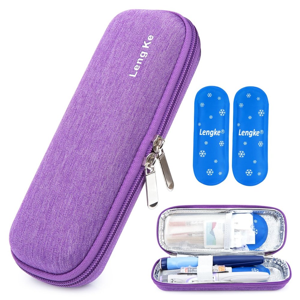 YOUSHARES Insulin Cooler Travel Case - Small EVA Diabetic Travel Case Portable Cooling Bag for Medication Cooling Insulation, Epi Pen Carrying Bag with 2 Diabetes Ice Packs (Purple)
