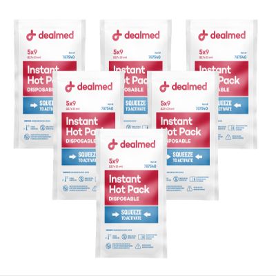 Dealmed Instant Hot Pack Pack of 6, 5" x 9" Disposable Hot Packs for Injuries, Swelling, Sprains, Muscle Soreness and More, Single Squeeze Activation