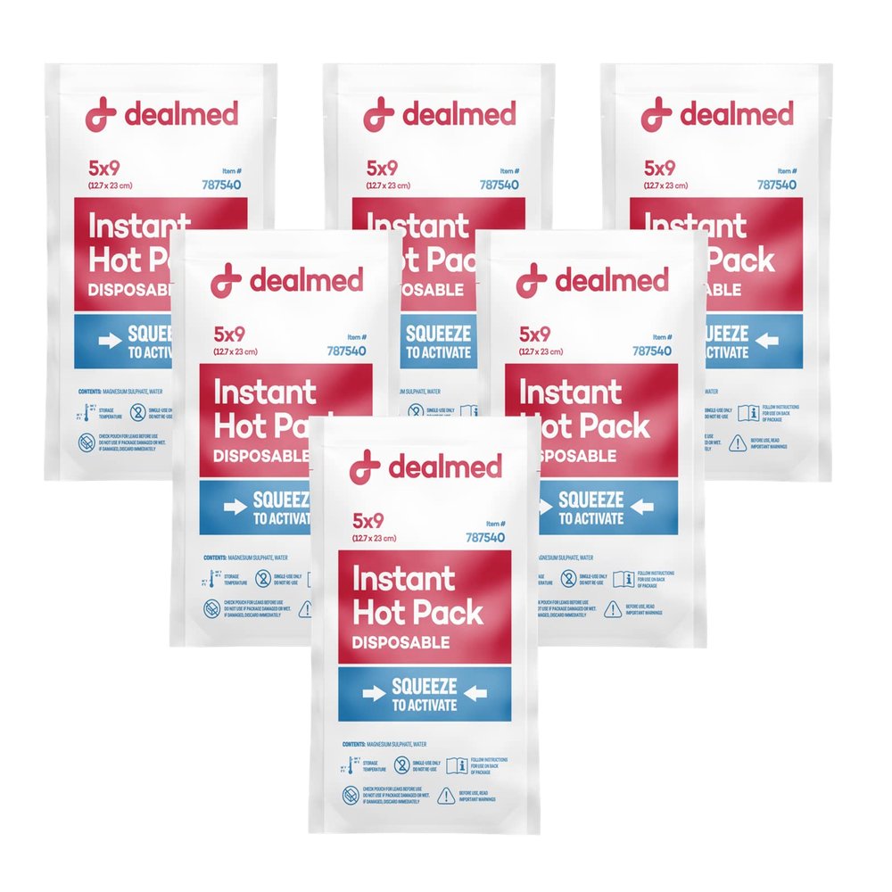Dealmed Instant Hot Pack Pack of 6, 5" x 9" Disposable Hot Packs for Injuries, Swelling, Sprains, Muscle Soreness and More, Single Squeeze Activation