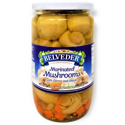 Belveder Marinated Mushrooms with Carrot and Onion 24 oz 680g, Vegan, Non-GMO, Gluten-Free Pack of 1