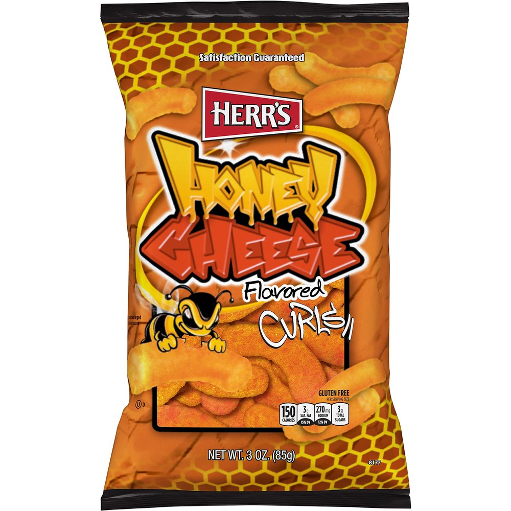 Herrs Cheese Curls, Honey Cheese Flavored, Gluten Free Snacks, 3oz Bag (20 Count)