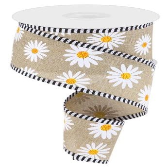 Craig Bachman, 2.5" Daisy Stripe Royal Ribbon: Light Beige (10 Yards) Gift Wrapping Wired Ribbon