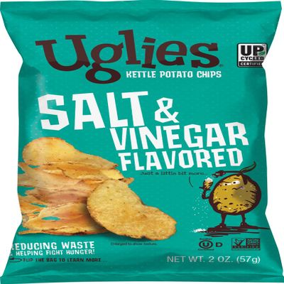 UGLIES Kettle-Cooked Potato Chips, Gluten-Free Snacks, Kosher-Friendly, Non-GMO Snacks for Kids or Office, Lunch Snacks, Individual Snack Packs, Salt and Vinegar Potato Chips, 6 Oz. Each, Pack of 12