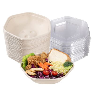 JAYEEY 37OZ Disposable salad bowls with lids, Sugarcane Fiber Paper Salad Bowls take away food containers Plant Fibers Freezer Safe 20 PACK