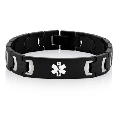 American Medical ID  Lynx Onyx Medical ID Bracelet, for 6" Wrist  4 Lines of Custom Engraving (6.5 inch)