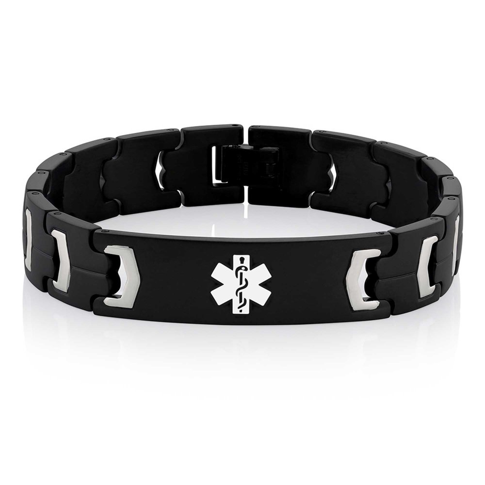 American Medical ID  Lynx Onyx Medical ID Bracelet, for 6" Wrist  4 Lines of Custom Engraving (6.5 inch)