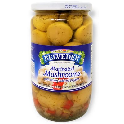 Belveder Marinated Mushrooms with Onion and Red Pepper 24 oz 680g, Vegan, Non-GMO, Gluten-Free Pack of 1