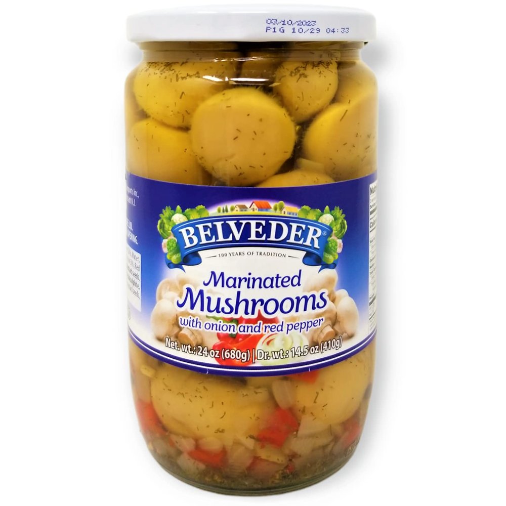 Belveder Marinated Mushrooms with Onion and Red Pepper 24 oz 680g, Vegan, Non-GMO, Gluten-Free Pack of 1