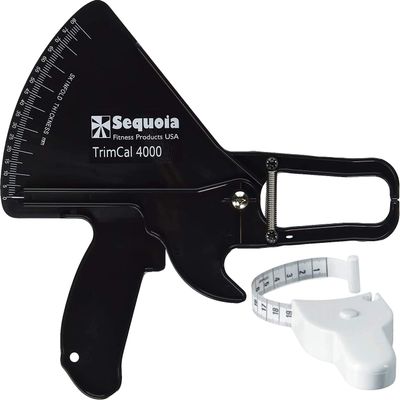 TrimCal 4000 Sequoia Fitness Body Fat Caliper with Body Measure Tape & Fat% Chart (Black & White)