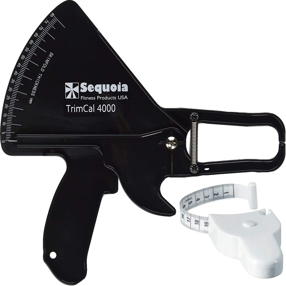TrimCal 4000 Sequoia Fitness Body Fat Caliper with Body Measure Tape & Fat% Chart (Black & White)