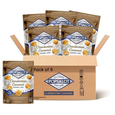 Popsalot - Gourmet Popcorn | Caramel Corn | Flavored Popcorn | Oven-Baked | Gluten-Free | Air-Popped | Oil-Popped (Clandestine Caramel Corn, Pack of 6)