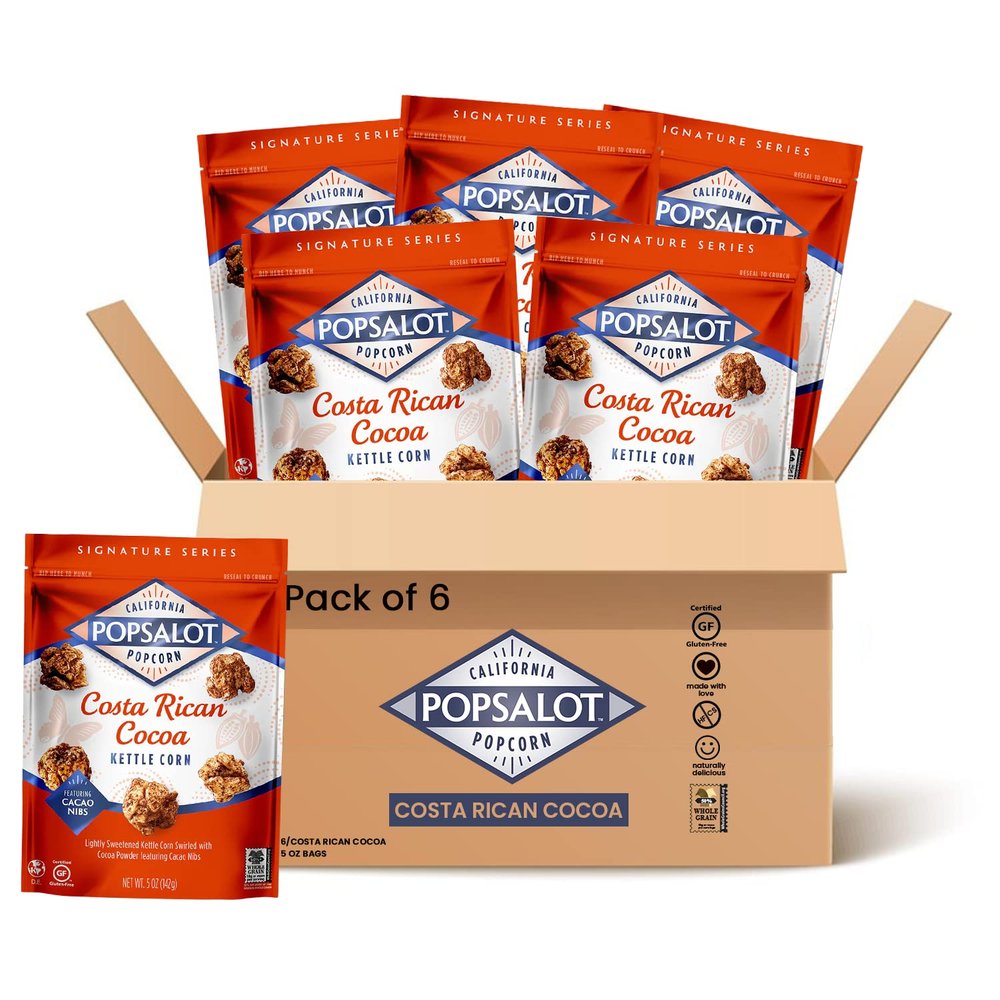 Popsalot - Gourmet Popcorn | Flavored Popcorn | Oven-Baked | Gluten-Free | Air-Popped | Oil-Popped (Costa Rican Cocoa, Pack of 6)
