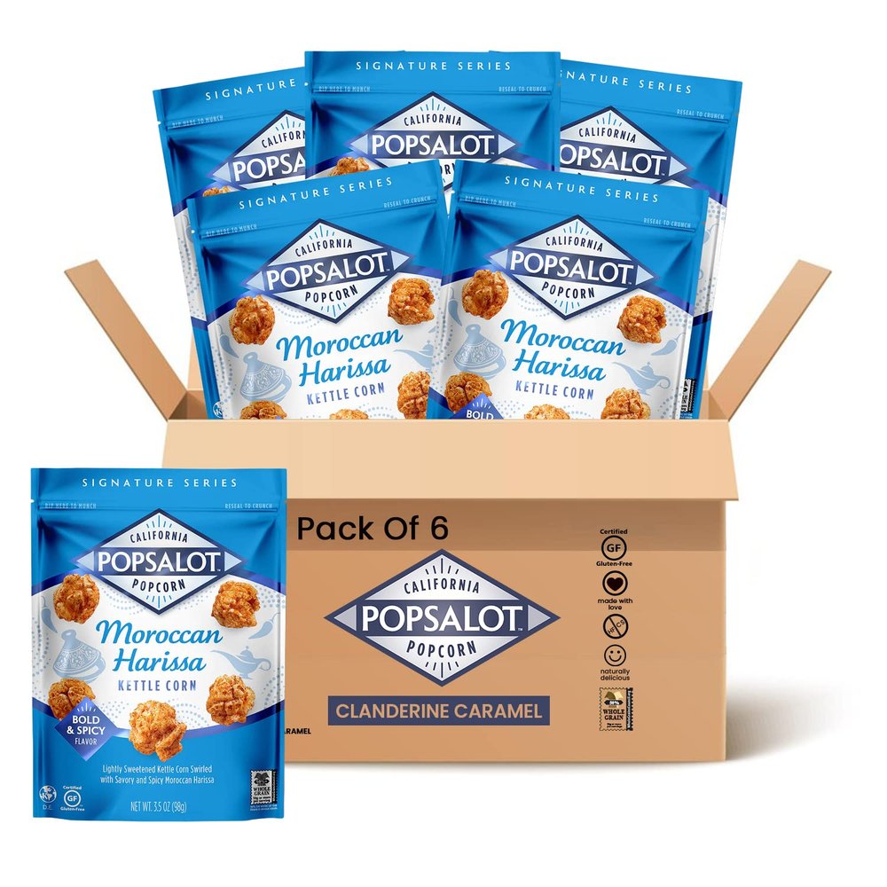 Popsalot - Gourmet Popcorn | Flavored Popcorn | Oven-Baked | Kettle Corn | Gluten-Free | Air-Popped | Oil-Popped (Moroccan Harissa Kettle Corn, Pack of 6)