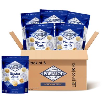 Popsalot - Gourmet Popcorn | Flavored Popcorn | Oven-Baked | Kettle Corn | Gluten-Free | Air-Popped | Oil-Popped (London Kettle Corn, Pack of 6)