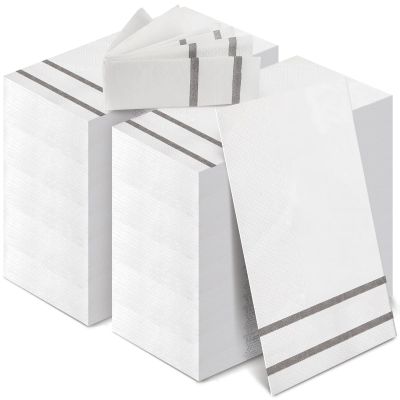 400 Pack Disposable Guest Towels for Bathroom Paper Hand Towels Bulk Elegant Dinner Napkins Decorative Paper Napkins for Bathroom Kitchen Parties Weddings (Silver Gray)