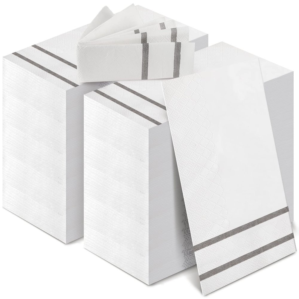 400 Pack Disposable Guest Towels for Bathroom Paper Hand Towels Bulk Elegant Dinner Napkins Decorative Paper Napkins for Bathroom Kitchen Parties Weddings (Silver Gray)
