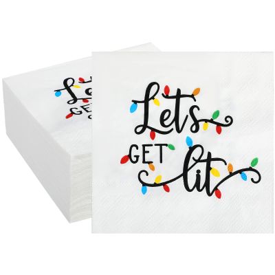100 Pieces Christmas Paper Napkins Christmas Guest Towels for Bathroom Christmas Light Napkin Let's Get Lit Light Bulbs Xmas Napkins Decorative Disposable Xmas Cocktail Napkin for Christmas Home Party