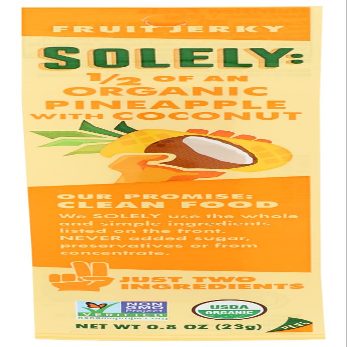 Solely 1/2 of an Organic Pineapple with Coconut Fruit Jerky, Just 2 Ingredients, No Preservatives, No Added Sugar, Kosher, USDA Certified Organic, Non-GMO, 0.8 Ounce (Pack of 12)