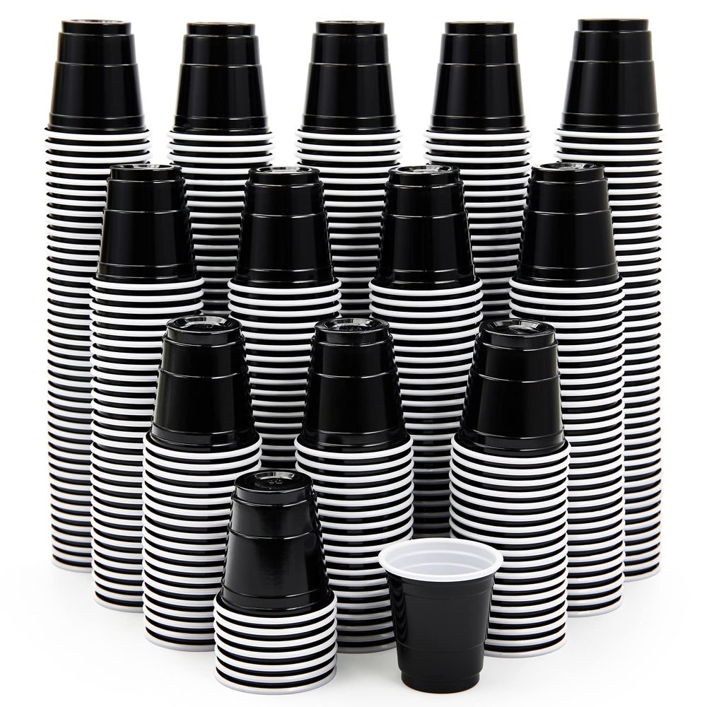 Lilymicky 600 PACK 2 oz Plastic Shot Glasses, Mini Black Disposable Shot Cups for Parties, Carnivals, and Any Events