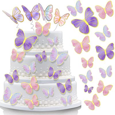 120 PCS Butterfly Cake Decorations, 3D Butterfly Cupcake Toppers Happy Birthday Cake Topper Party Supplies, Mixed Size Colorful Butterfly Decorations Set for Baby Shower Wedding Birthday Party Decor