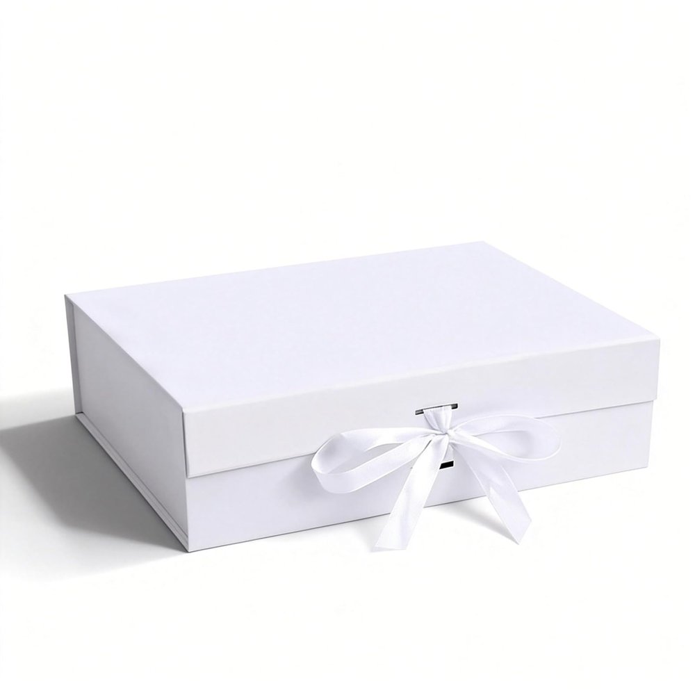 Gift Box,White Gift Box,10.2x7.4x3.1 Inches Gift Boxes with Ribbon and Magnetic Closure for Wrapping Gifts (White)