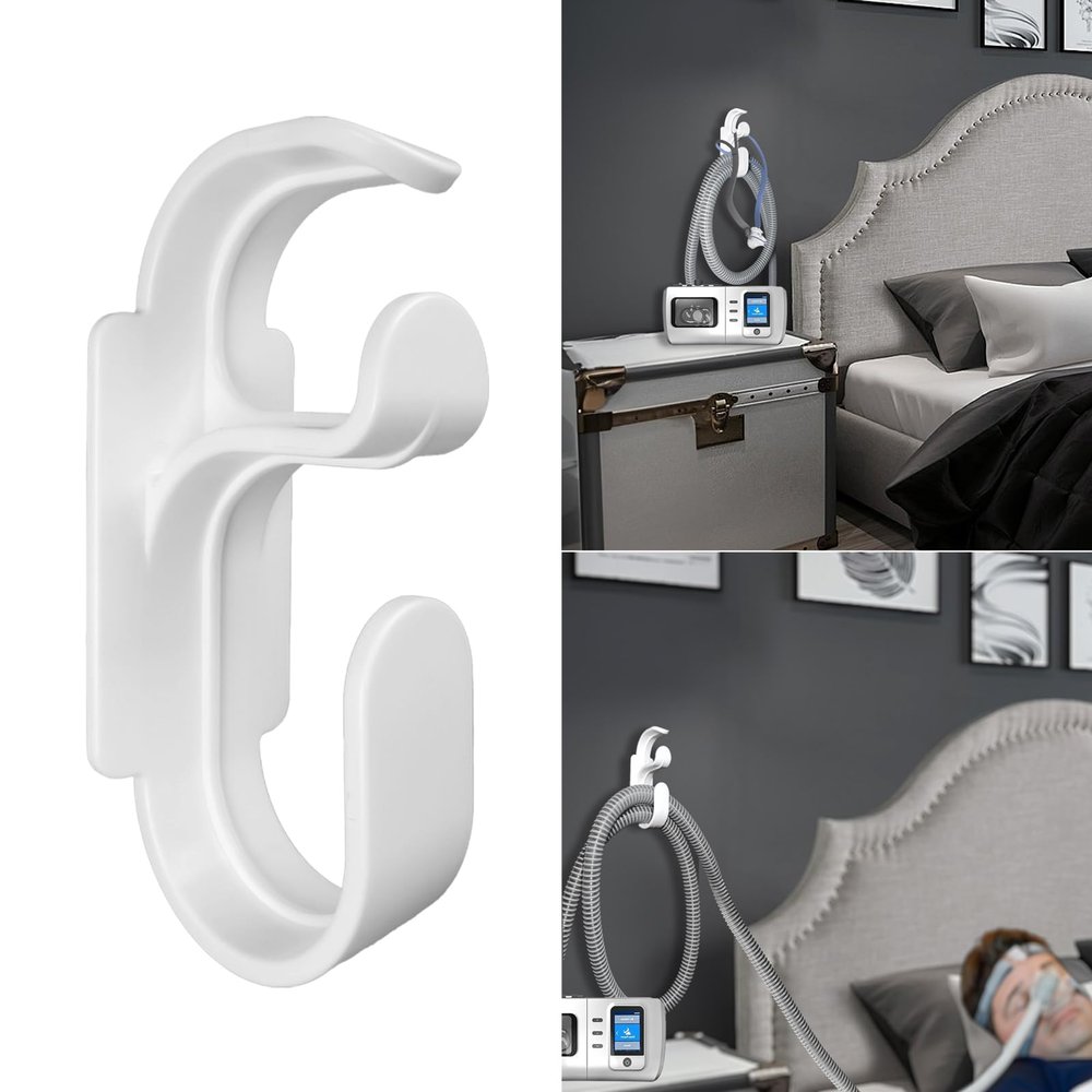 KAEDLEY Single CPAP Hose Holder Hanger for Bed - Dual Hook Anti-Unhook Design | Bedside Wall Mount with Strong Adhesive | Organize Mask & Tubes, Prevent Tangles & Leaks