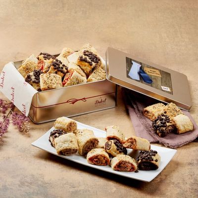 Dulcet Gift Baskets Flavored Flaky Rugelah Gift Tin -Chocolate Chip-Cinnamon- Raspberry Apricot Gift for Birthdays, Holidays, Sympathy & Get Well- for Men, Women, Corporate, Friends & Family (Father's Day)