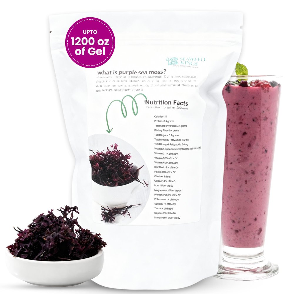 Purple Sea Irish Moss Raw Organic 100% Wildcrafted & Natural Raw Chondrus Crispus 5 Lb - Makes upto 1200oz of Fresh Gel - Rich in 92 Minerals, Perfect Smoothies & Immune Support, Non GMO and Sun Dried