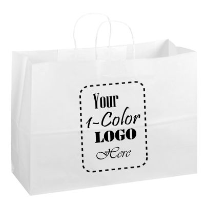Flexicore Packaging White Kraft Custom Printed Paper Bags (16"x6"x12", 100)