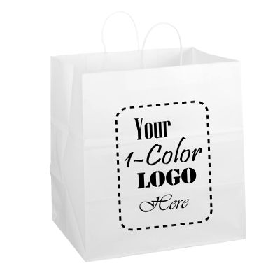 Flexicore Packaging White Kraft Custom Printed Paper Bags (14"x10"x15.5", 100)