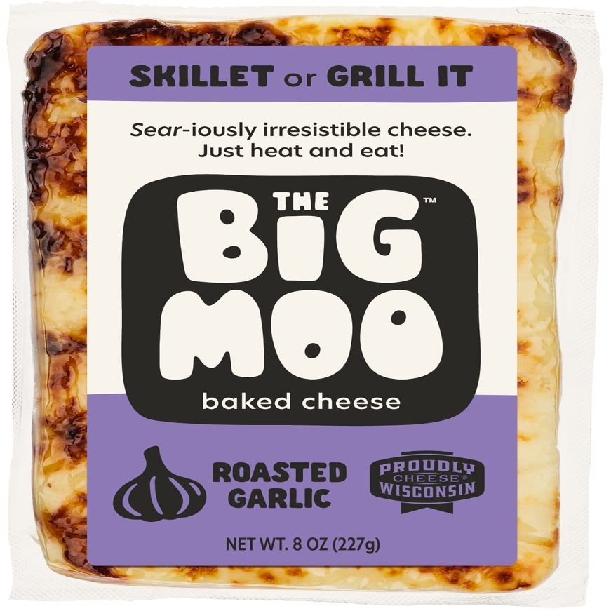 THE BIG MOO Baked Cheese ROASTED GARLIC | Bundle of 3 | 8 oz cheese block | Healthy Snacks | Keto Food | Keto Friendly Snack | Gluten-free | Protein Snacks | Low Carb | Sugar-free | Atkins Snack | Diabetic Snacks | Easy Cheese | Fat Bomb | Carnivore