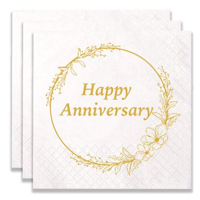 100 Count of Disposable Happy Anniversary Paper Napkins for Anniversary Event Birthday Party Wedding Decoration