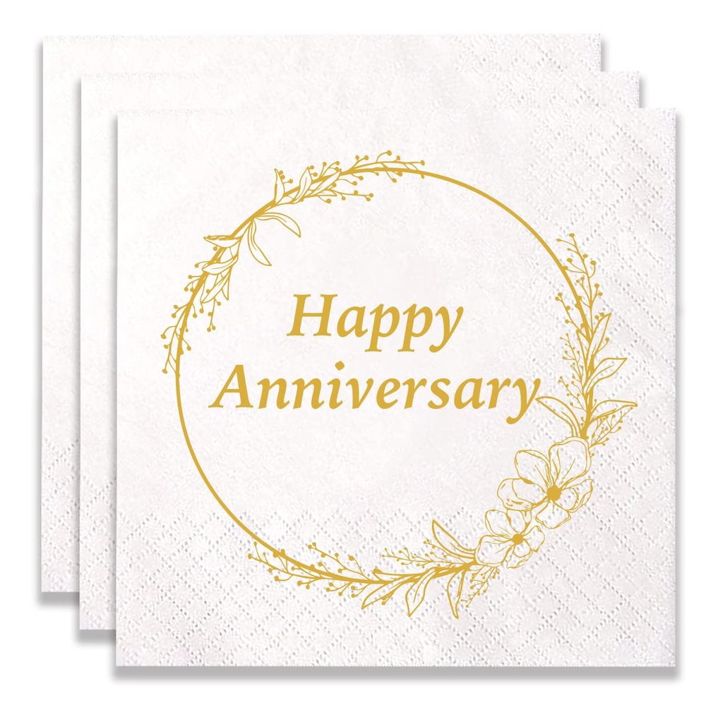 100 Count of Disposable Happy Anniversary Paper Napkins for Anniversary Event Birthday Party Wedding Decoration