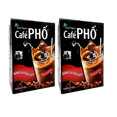 Cafe Pho Vietnamese 3in1 Instant Coffee Mix, Iced Milk Coffee, Cafe Sua Da, Single Serve Coffee Packets, Box of 9 Sachets, Pack of 2