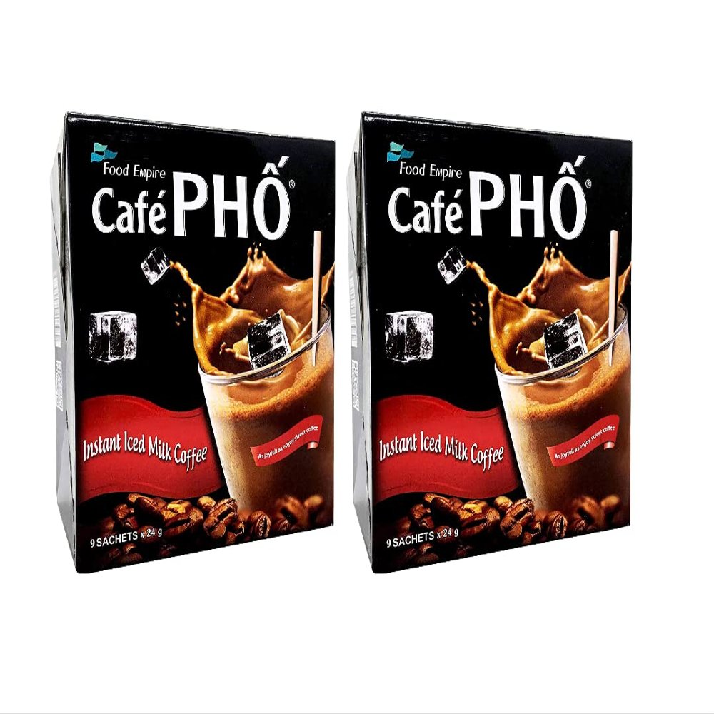 Cafe Pho Vietnamese 3in1 Instant Coffee Mix, Iced Milk Coffee, Cafe Sua Da, Single Serve Coffee Packets, Box of 9 Sachets, Pack of 2