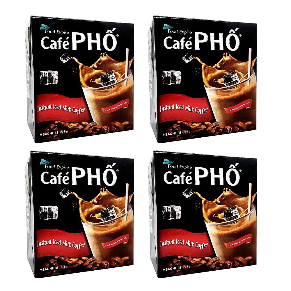 Cafe Pho Vietnamese 3in1 Instant Coffee Mix, Iced Milk Coffee, Cafe Sua Da, Single Serve Coffee Packets, Box of 9 Sachets, Pack of 4