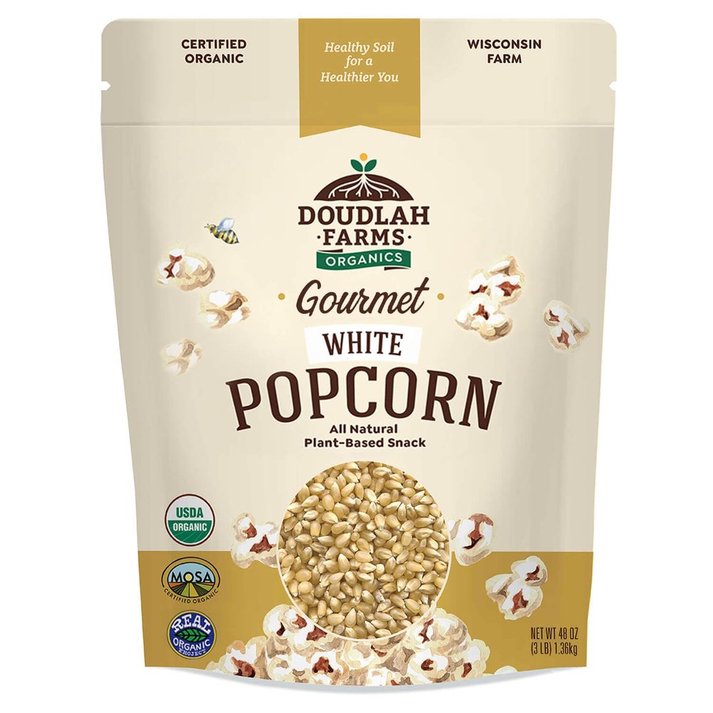 Organic White Popcorn Kernels Unpopped 3 lb - Healthy, Non-GMO, Gluten-Free, Pesticide-Free, Chemical-Free, Glyphosate-Free, Grown in Regenerative Soil in Wisconsin USA by Doudlah Farms