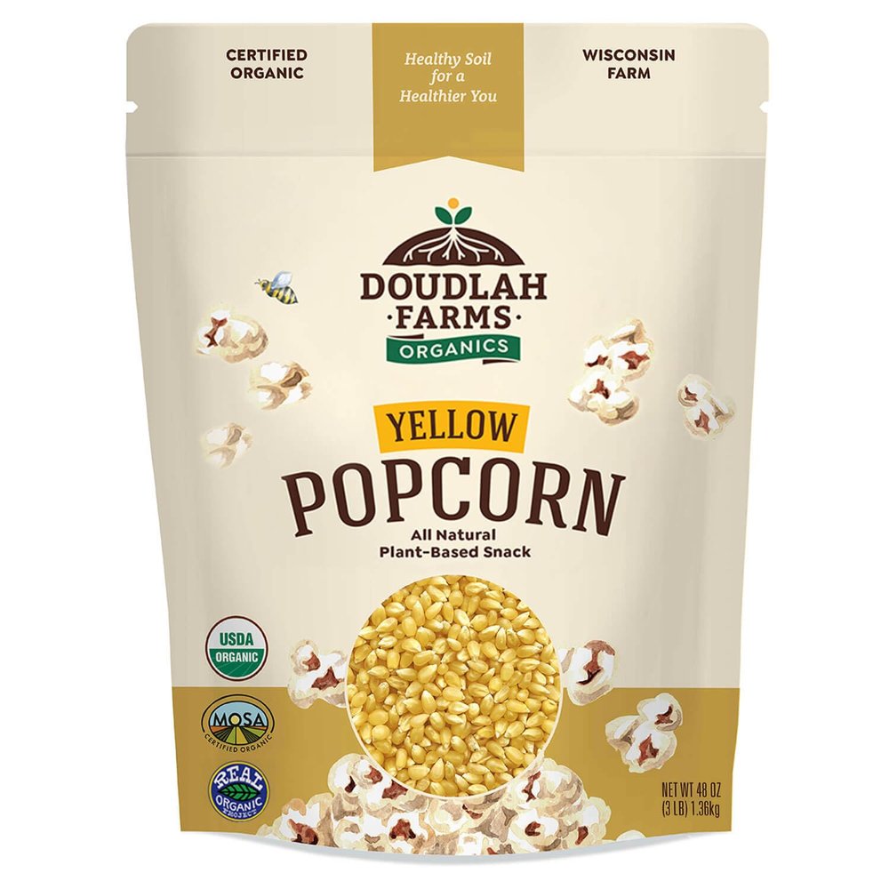 Organic Yellow Popcorn Kernels Unpopped 3 lb - Healthy, Non-GMO, Gluten-Free, Pesticide-Free, Chemical-Free, Glyphosate-Free, Grown in Regenerative Soil in Wisconsin USA by Doudlah Farms