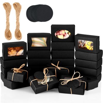 Yexiya 60 Pcs Homemade Soap Boxes 3.55 x 2.4 x 1.2 Inch Kraft Soap Box with Window Mini Gift Packaging Supplies for Homemade Bakery Candy Cookies Party Favor(Black)