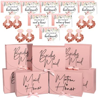 Spakon 32 Pieces Bridesmaid Proposal Box Set Proposal Box Will You Be My Bridesmaid Cards with Envelopes Satin Scrunchie Gift Box for Bridal Shower Wedding Bachelor Party(Flower Style)