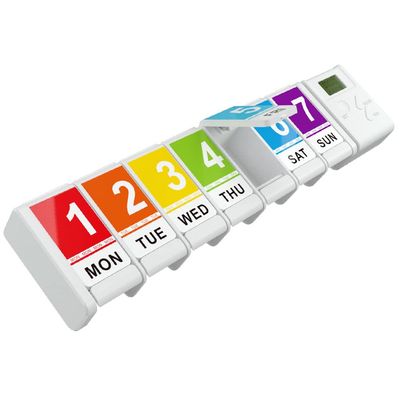 7 Day AM/PM Pills Box, Weekly Pills Organizer with 4 Alarm Reminder, Push Button Large Capacity Medicine Organizer for Vitamins, Supplements, Travel Medicine Organizer Pills Planner, White