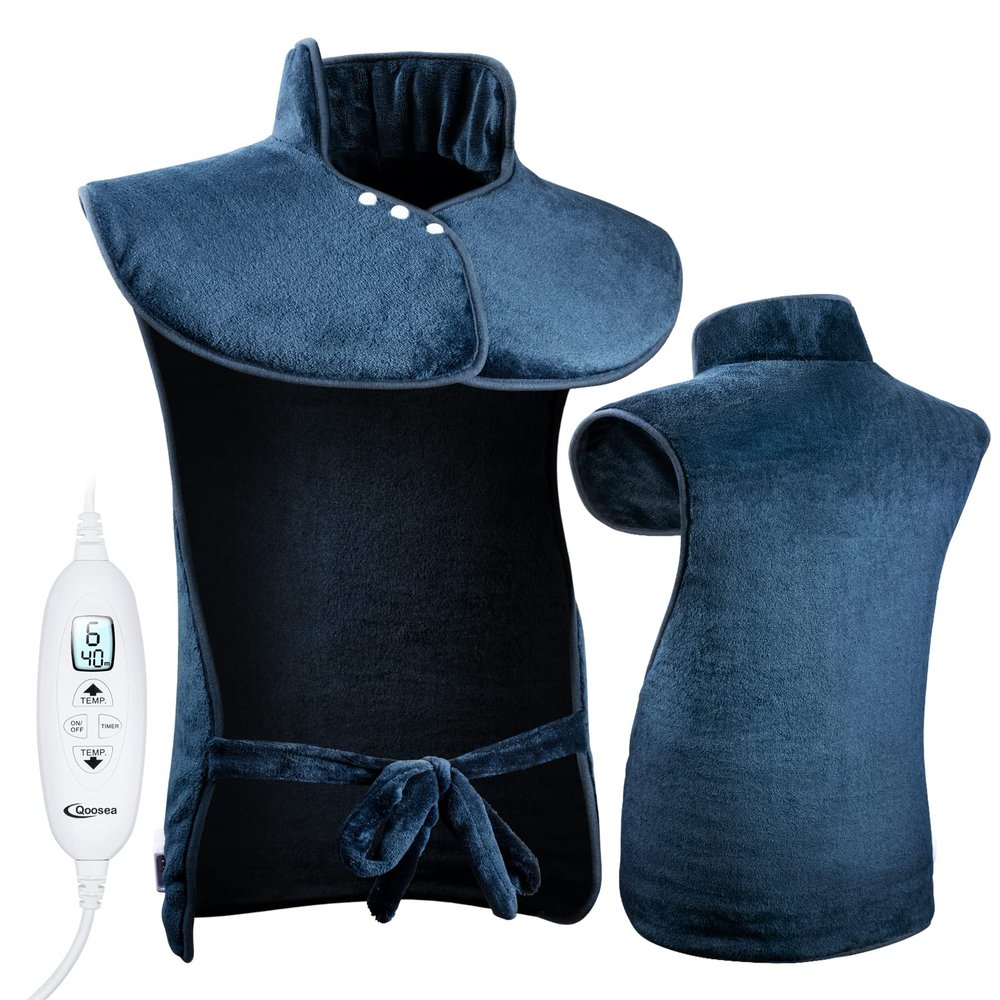 Qoosea Electric Heating Pad for Neck and Shoulders Back Relaxing 24'' x 39'' XL Weighted Heat Wrap with Fast-Heating 10 Heat Settings 9 Timer Settings Auto Shut Off Available Machine Washable Warm