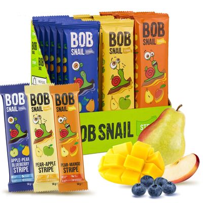 BOB SNAIL Healthy Fruit Snacks for Kids and Adults 30 Fruit Leather Snacks with Pear & Apple, Blueberry, Mango Vegan Low-Carb Variety Pack Strips for Kids Sugar Free Jerky Bars