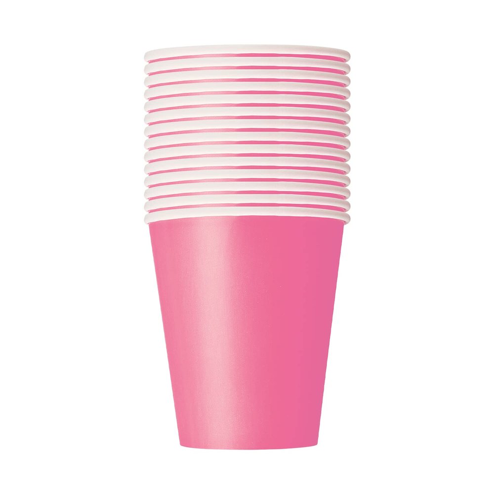 Trimming Shop Premium Disposable Paper Cups, 9oz (266ml) Hot Pink Party Cups Disposable Party Tableware for Indoor, Outdoor Dining, Birthday, Wedding, BBQ, Garden Party, 14pcs