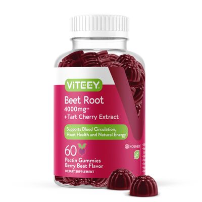 Viteey Beet Root Gummies 4000mg with Tart Cherry - for Healthy Blood Pressure Support - Vegan, Gelatin Free, Gluten Free - Tasty Chewable Berry Beet Flavored Gummy